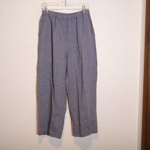 Flax Floods 100% Linen Crop Wide Leg Ankle Pull On Pants Women Medium Blue Boho